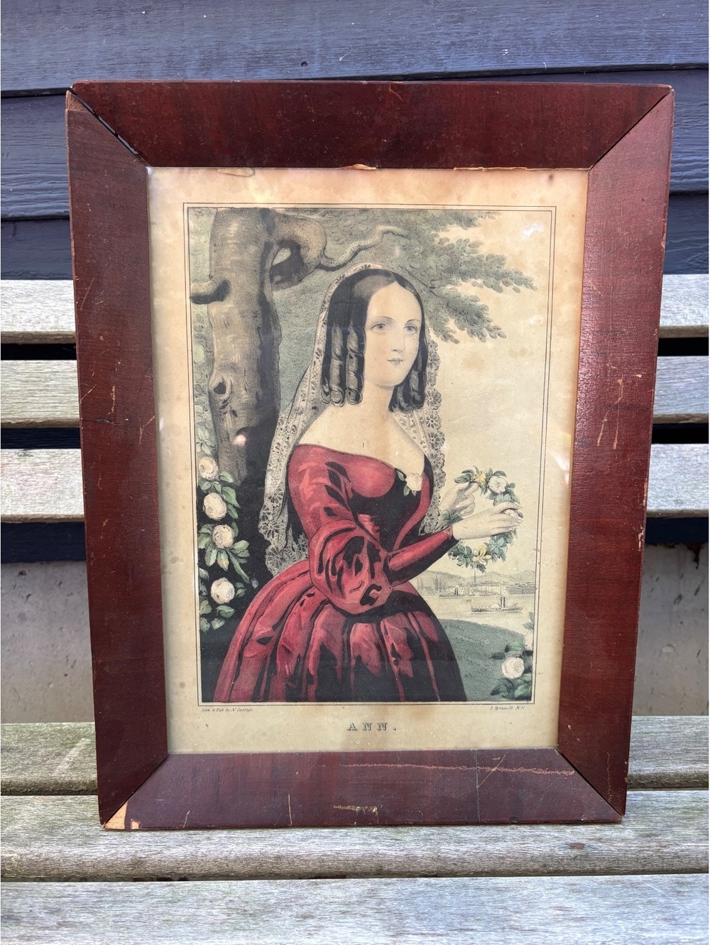 Antique N. Currier Hand Colored Lithograph "Ann," Original Frame, 1838-56